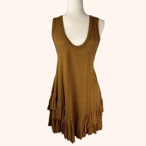 We the Free by Free People Sasha Shimmy Cinnamon Ruffled Tank Raw Frayed Hem
